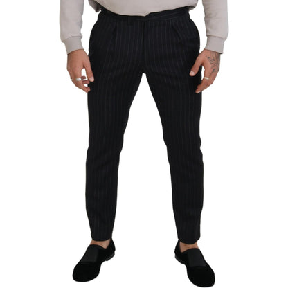 Dolce & Gabbana Black Wool Striped Chino Pants Dolce & Gabbana