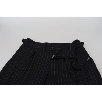 Dolce & Gabbana Black Wool Striped Chino Pants Dolce & Gabbana