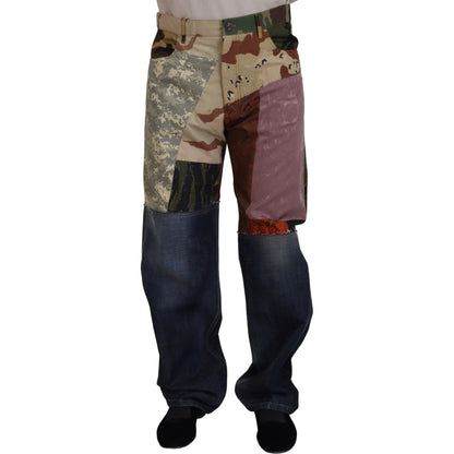 Dolce & Gabbana Multicolor Silk Patchwork Men Denim Jeans Dolce & Gabbana