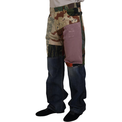 Dolce & Gabbana Multicolor Silk Patchwork Men Denim Jeans Dolce & Gabbana