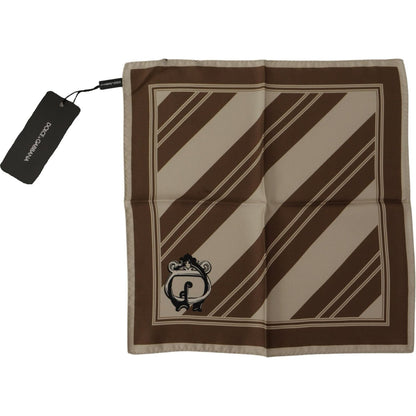 Dolce & Gabbana Brown Stripes DG Logo Square Mens Handkerchief Scarf Dolce & Gabbana
