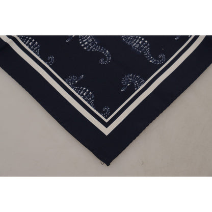 Dolce & Gabbana Blue Seahorse DG Printed Square Handkerchief Scarf Dolce & Gabbana