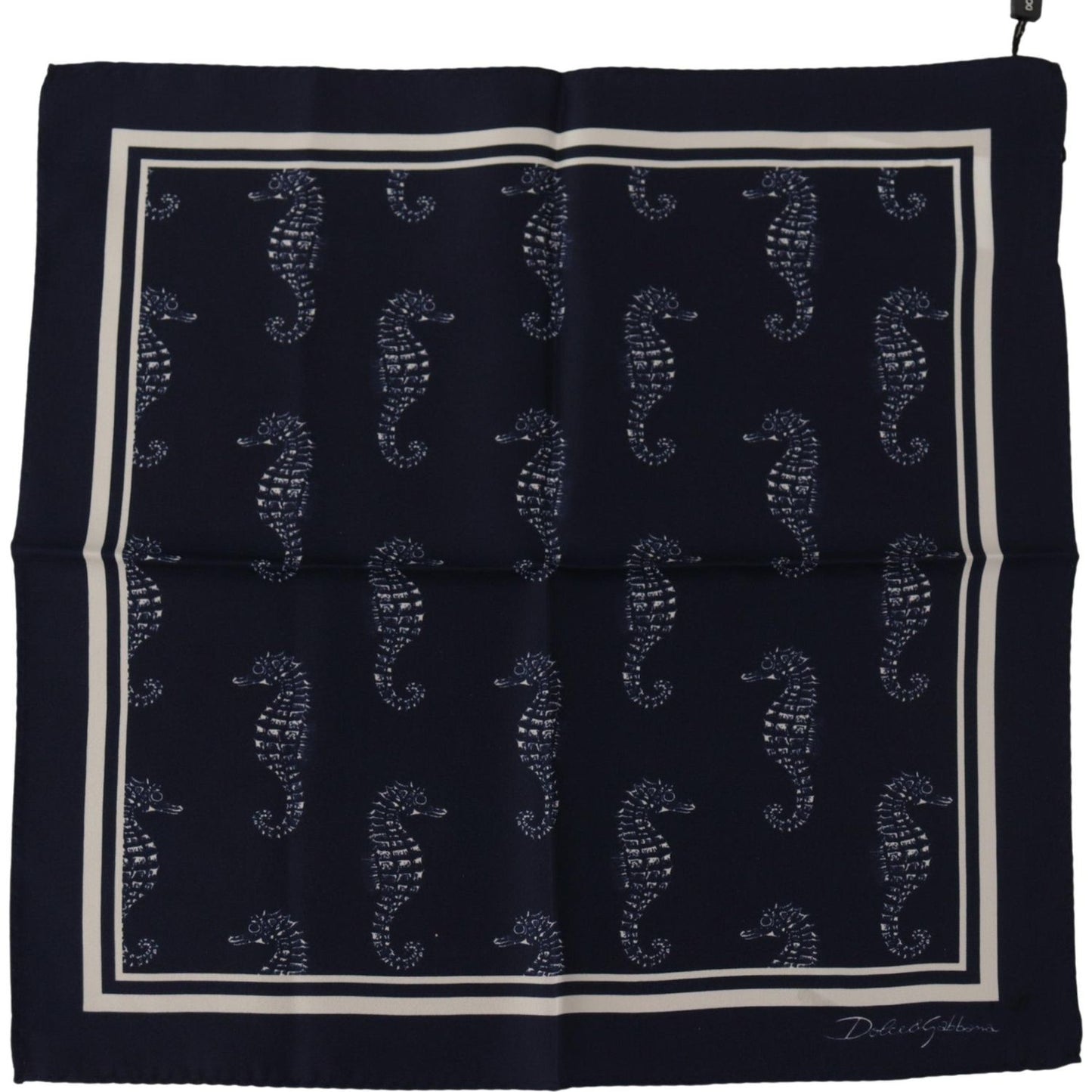 Dolce & Gabbana Blue Seahorse DG Printed Square Handkerchief Scarf Dolce & Gabbana