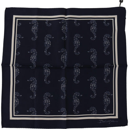 Dolce & Gabbana Blue Seahorse DG Printed Square Handkerchief Scarf Dolce & Gabbana
