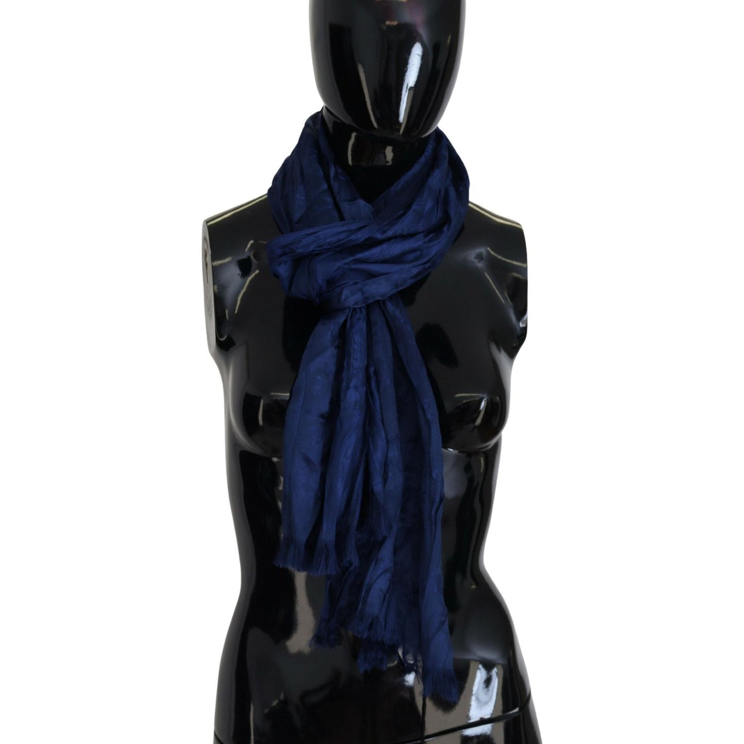 Costume National Blue Silk Shawl Foulard Fringes Scarf Costume National