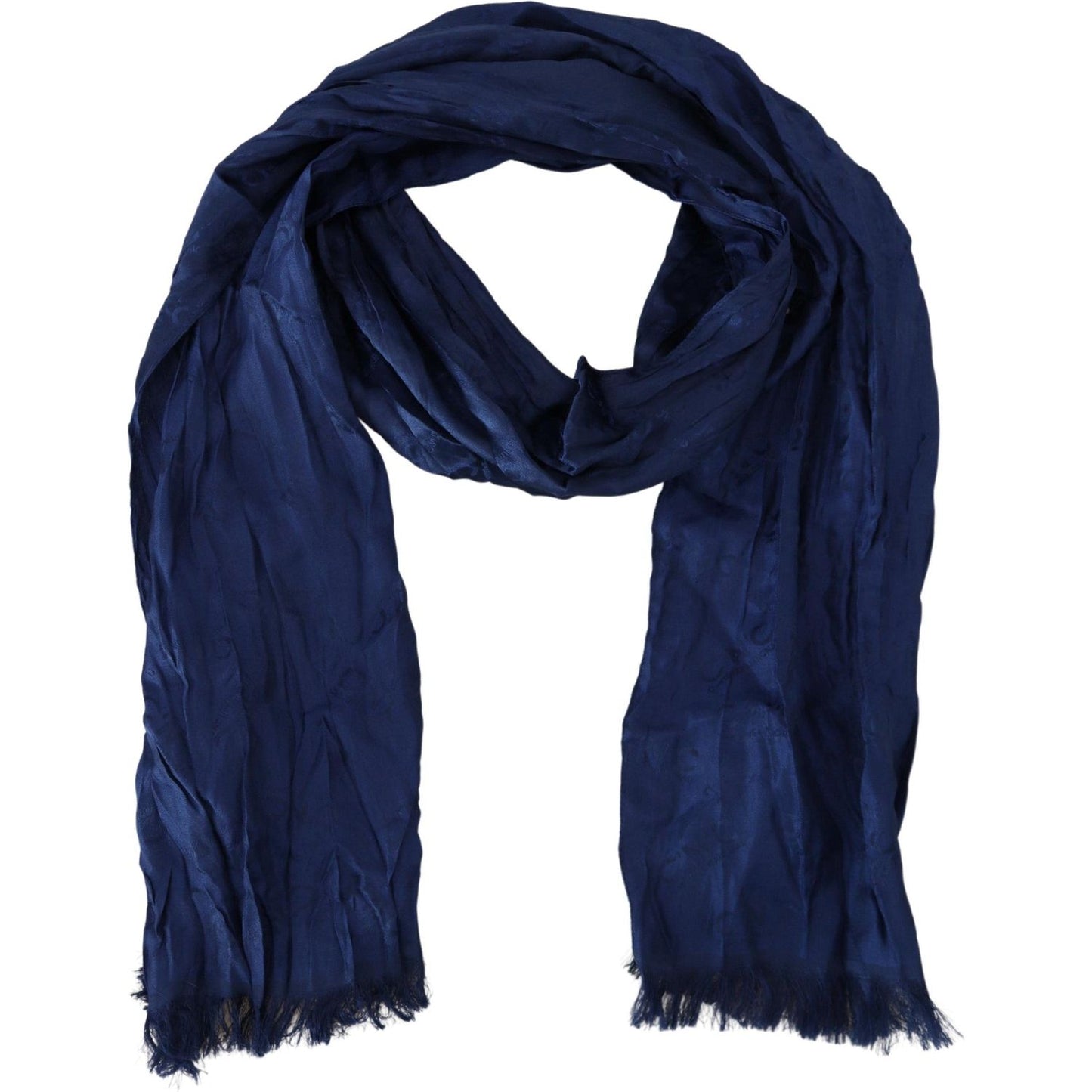 Costume National Blue Silk Shawl Foulard Fringes Scarf Costume National