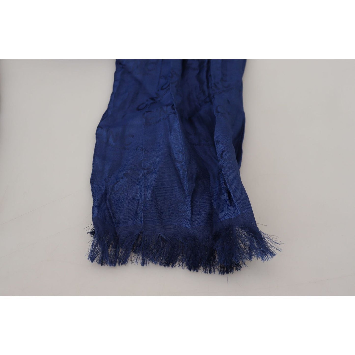 Costume National Blue Silk Shawl Foulard Fringes Scarf Costume National