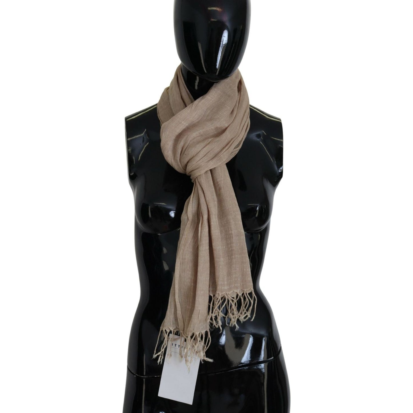 Costume National Beige Cotton Shawl Foulard Fringe Scarf Costume National