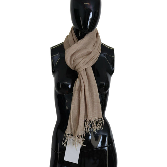 Costume National Beige Cotton Shawl Foulard Fringe Scarf Costume National