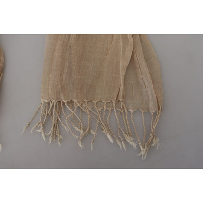 Costume National Beige Cotton Shawl Foulard Fringe Scarf Costume National