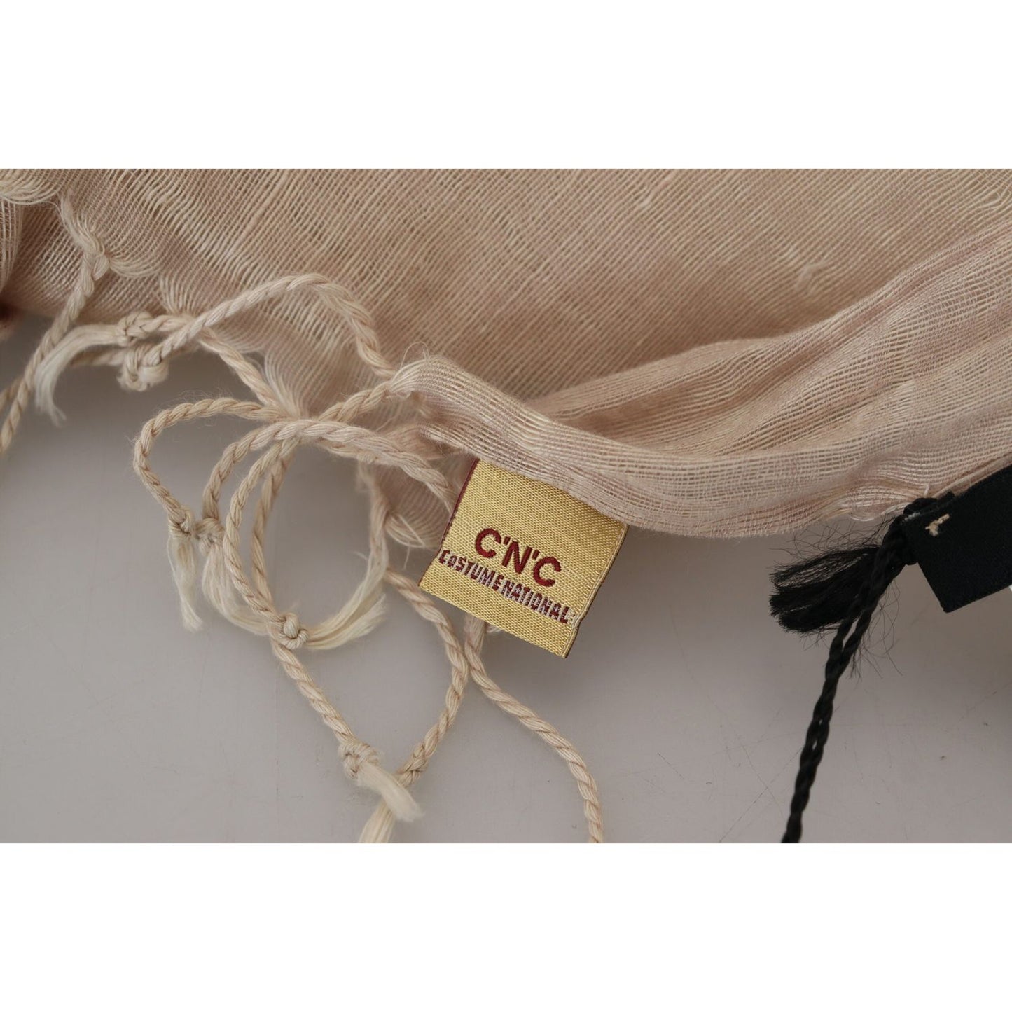 Costume National Beige Cotton Shawl Foulard Fringe Scarf Costume National
