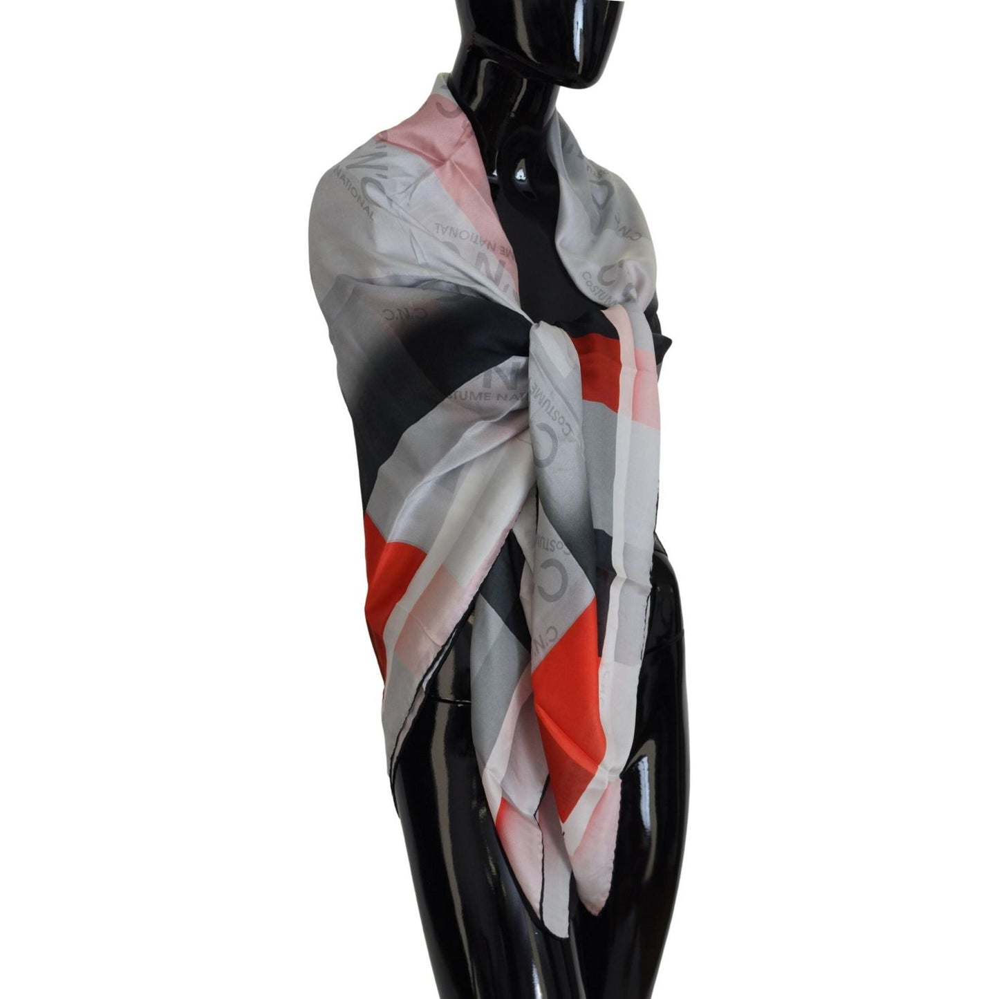 Costume National Gray Red Shawl Foulard Wrap Scarf Costume National