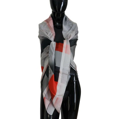 Costume National Gray Red Shawl Foulard Wrap Scarf Costume National