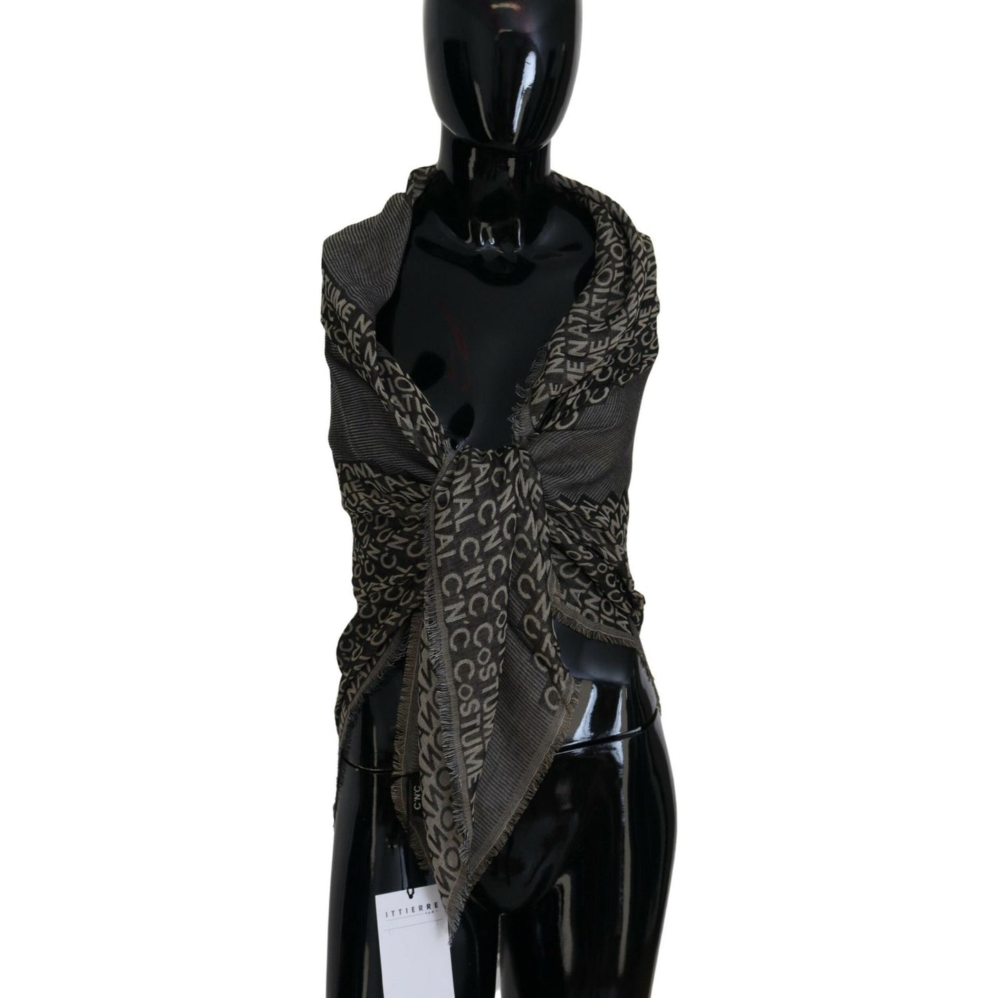 Costume National Gray Logo Knit Neck Wrap Shawl Scarf Costume National