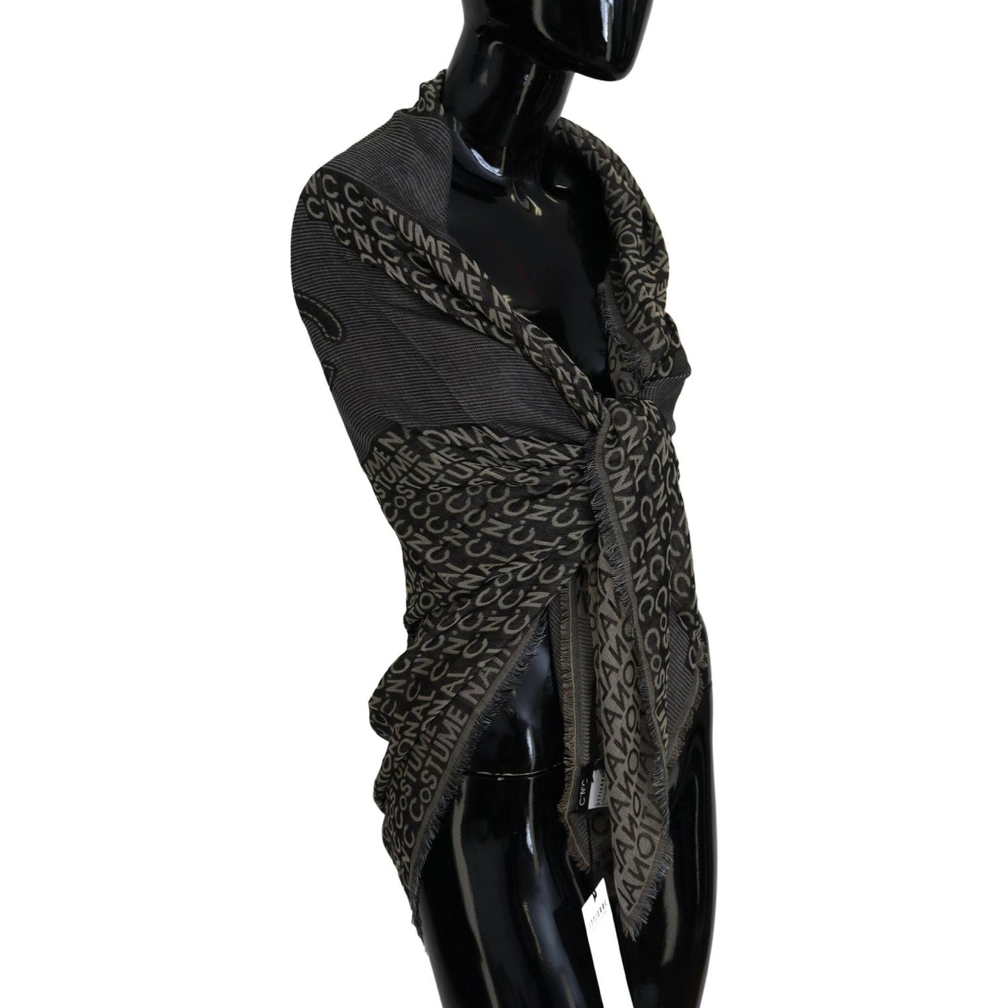 Costume National Gray Logo Knit Neck Wrap Shawl Scarf Costume National