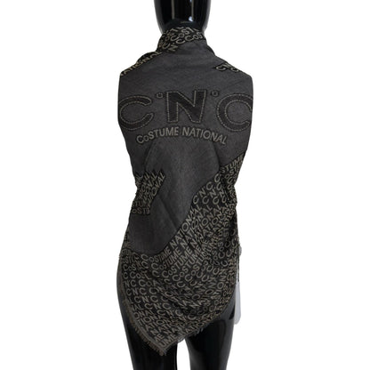 Costume National Gray Logo Knit Neck Wrap Shawl Scarf Costume National