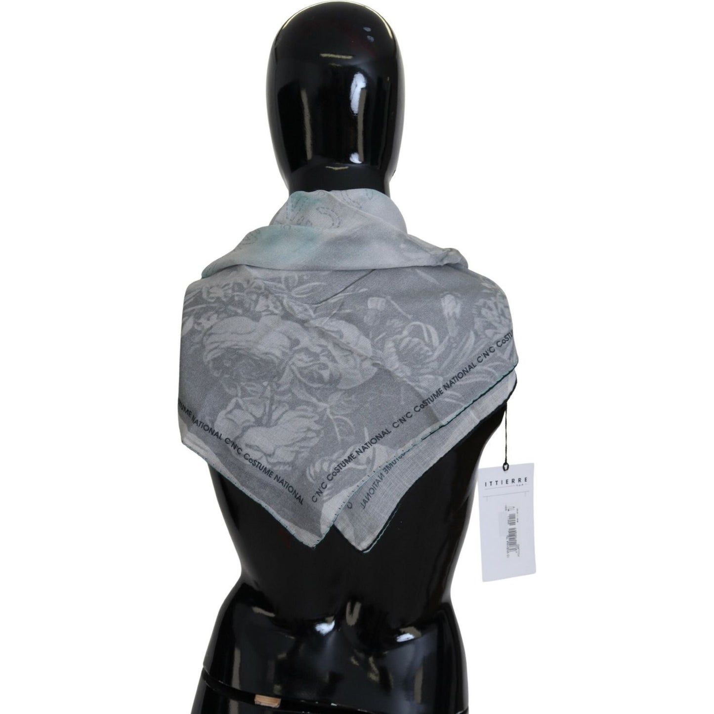 Costume National Gray Print Shawl Foulard Branded Scarf Costume National