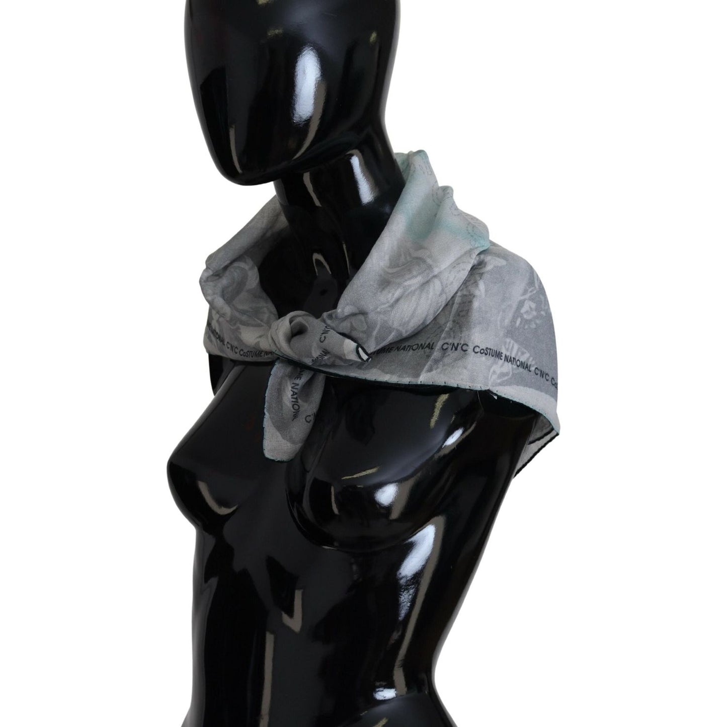 Costume National Gray Print Shawl Foulard Branded Scarf Costume National