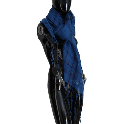 Costume National Blue Linen Shawl Foulard Fringes Scarf Costume National