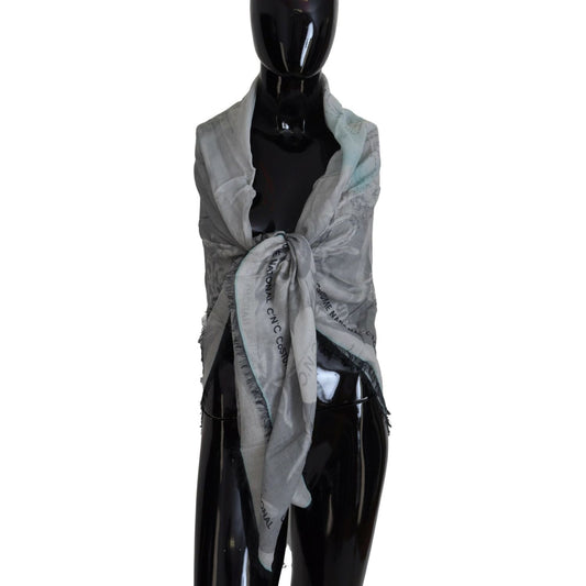 Costume National Gray Print Shawl Foulard Fringes Scarf Costume National