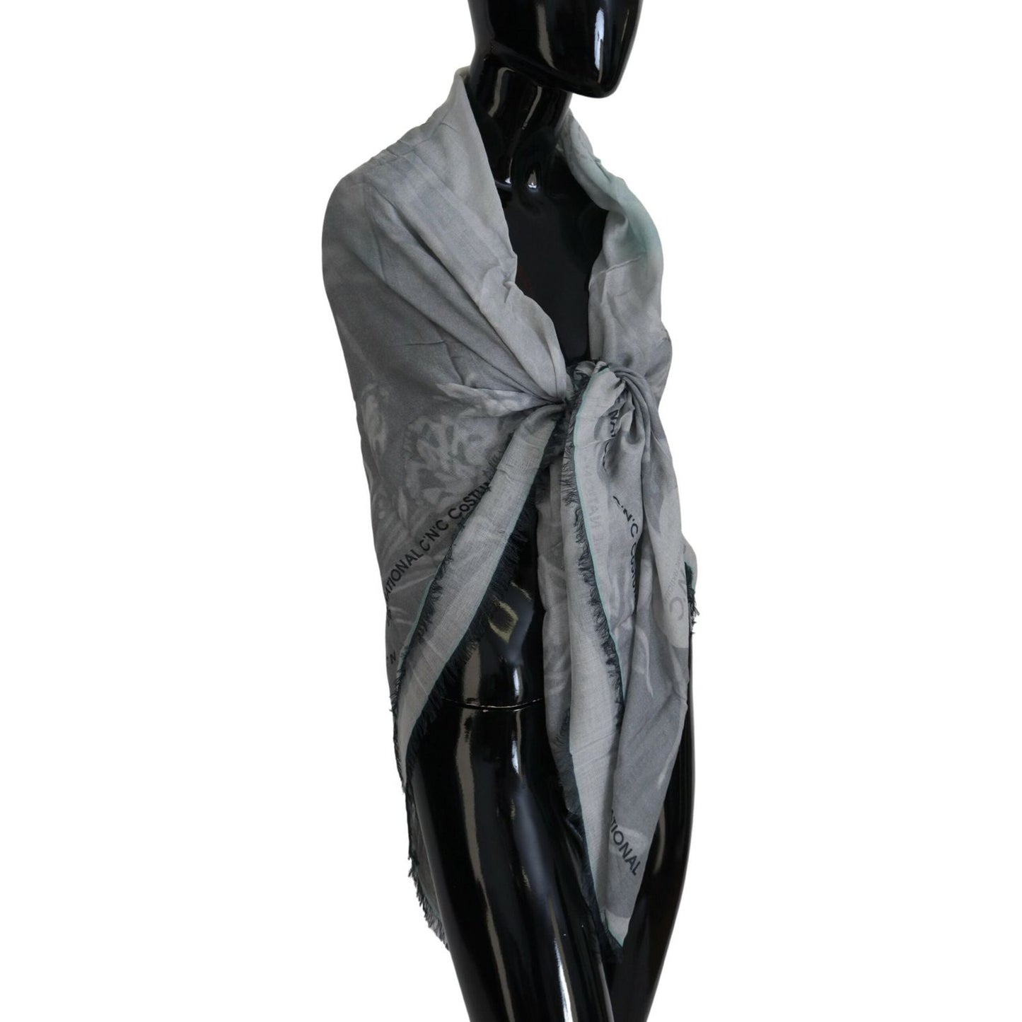 Costume National Gray Print Shawl Foulard Fringes Scarf Costume National
