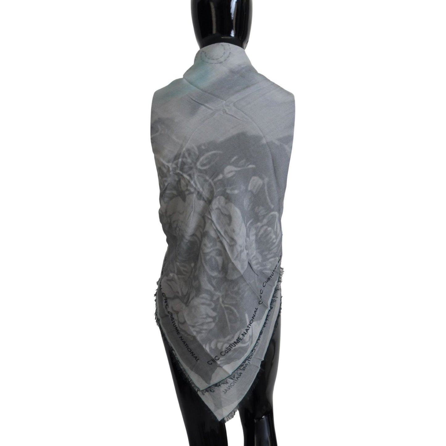 Costume National Gray Print Shawl Foulard Fringes Scarf Costume National
