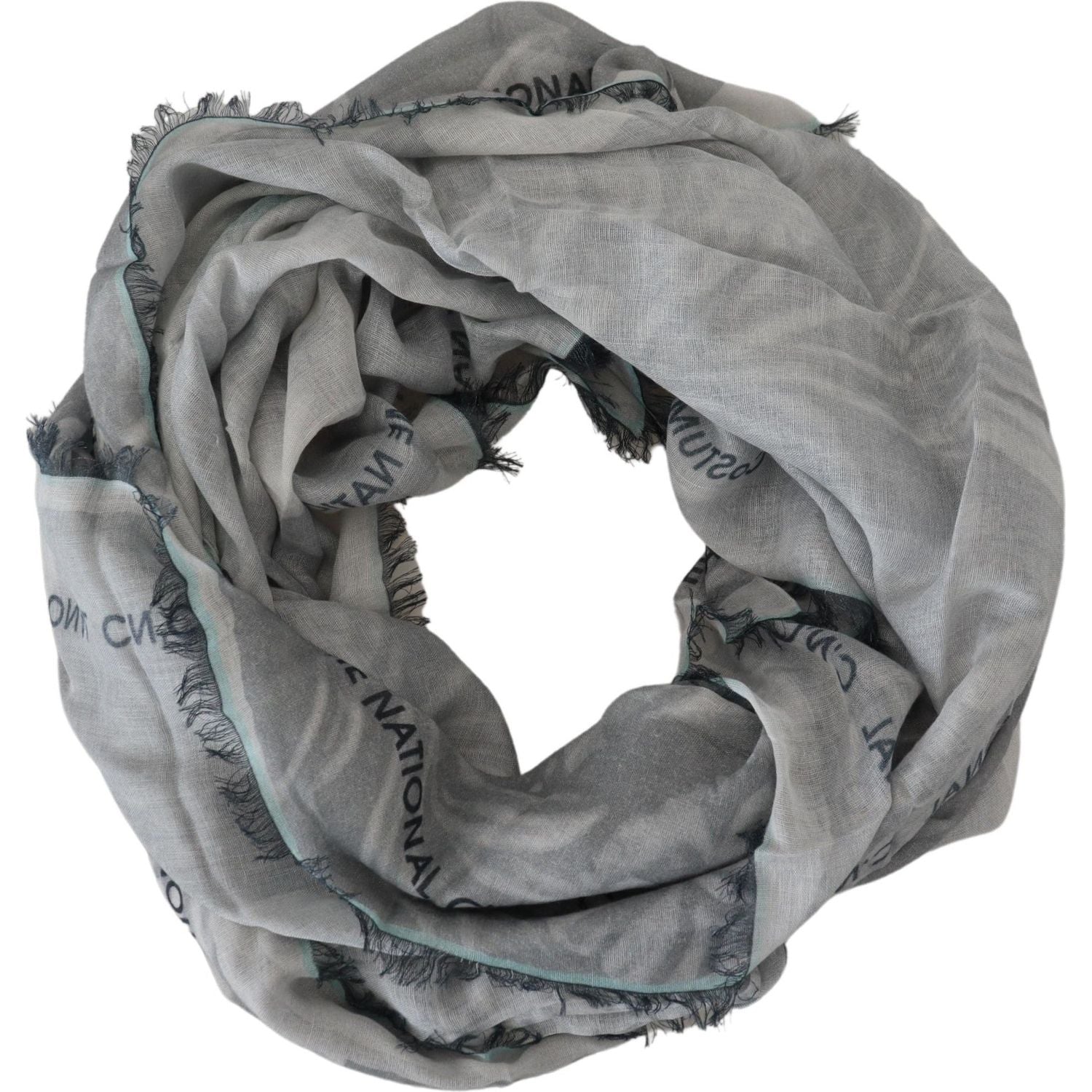 Costume National Gray Print Shawl Foulard Fringes Scarf