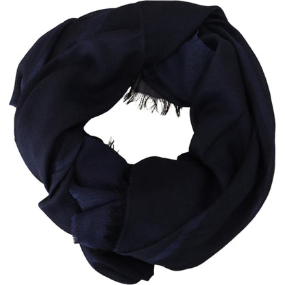 GF Ferre Dark Blue Wool Neck Wrap Shawl Fringes Scarf GF Ferre
