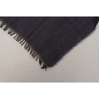 GF Ferre Dark Blue Wool Neck Wrap Shawl Fringes Scarf GF Ferre