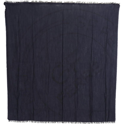 GF Ferre Dark Blue Wool Neck Wrap Shawl Fringes Scarf GF Ferre