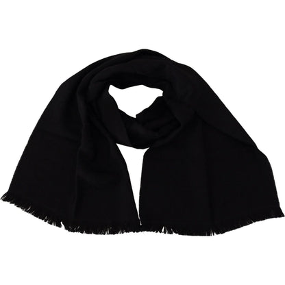 GF Ferre Black Wool Neck Wrap Shawl Fringes Scarf GF Ferre