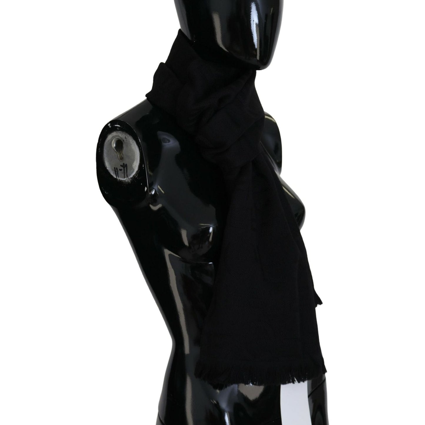 GF Ferre Black Wool Neck Wrap Shawl Fringes Scarf GF Ferre