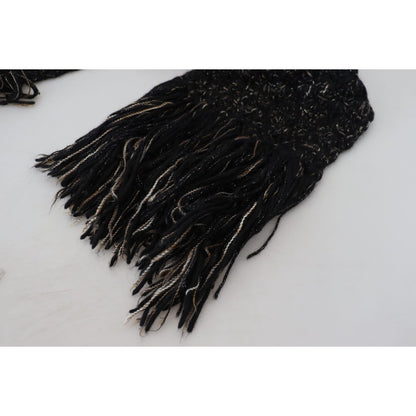 Dolce & Gabbana Black Wool Knitted Wrap Foulard Fringe Scarf Dolce & Gabbana