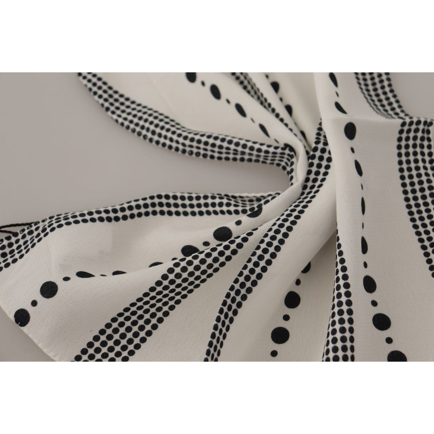 Dolce & Gabbana White Dotted Stripes Square Handkerchief Viscose Scarf Dolce & Gabbana