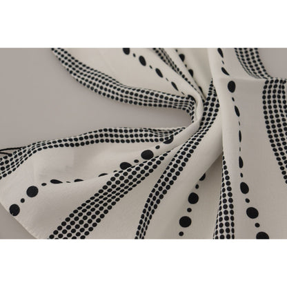 Dolce & Gabbana White Dotted Stripes Square Handkerchief Viscose Scarf Dolce & Gabbana