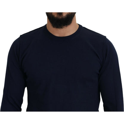 Paolo Pecora Milano Blue Cotton Crewneck Pullover Sweater