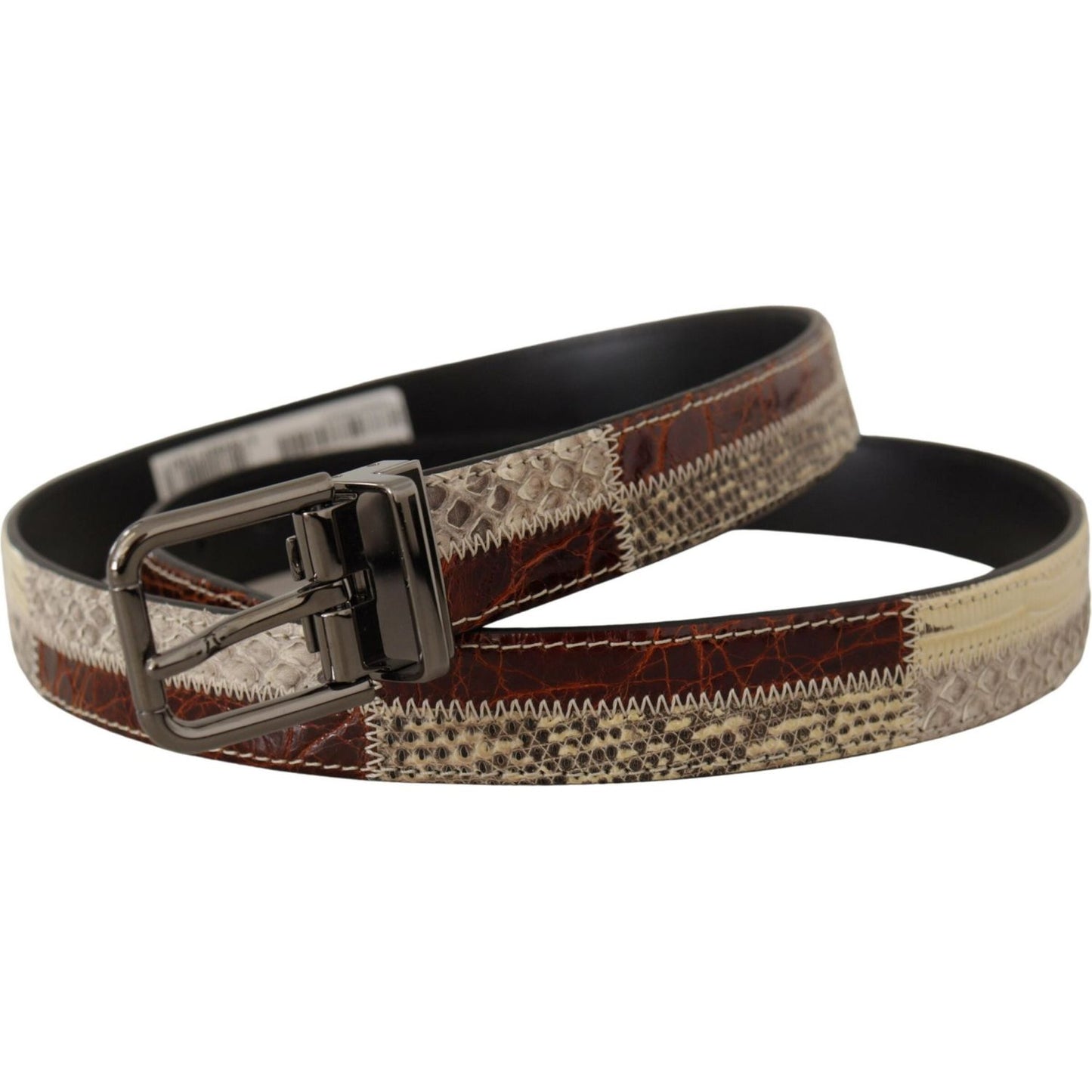 Dolce & Gabbana Multicolor Exotic Leather Patchwork Metal Belt Dolce & Gabbana