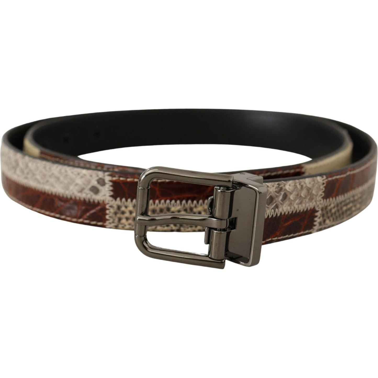 Dolce & Gabbana Multicolor Exotic Leather Patchwork Metal Belt Dolce & Gabbana