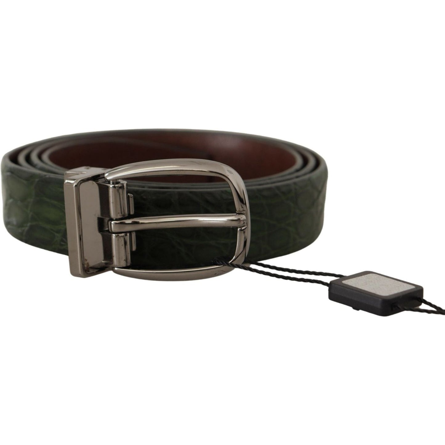 Dolce & Gabbana Green Exotic Leather Silver Buckle Belt Dolce & Gabbana