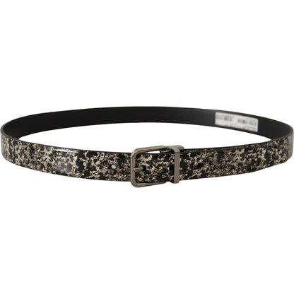 Dolce & Gabbana Black Marble Print Leather Silver Logo Buckle Belt Dolce & Gabbana