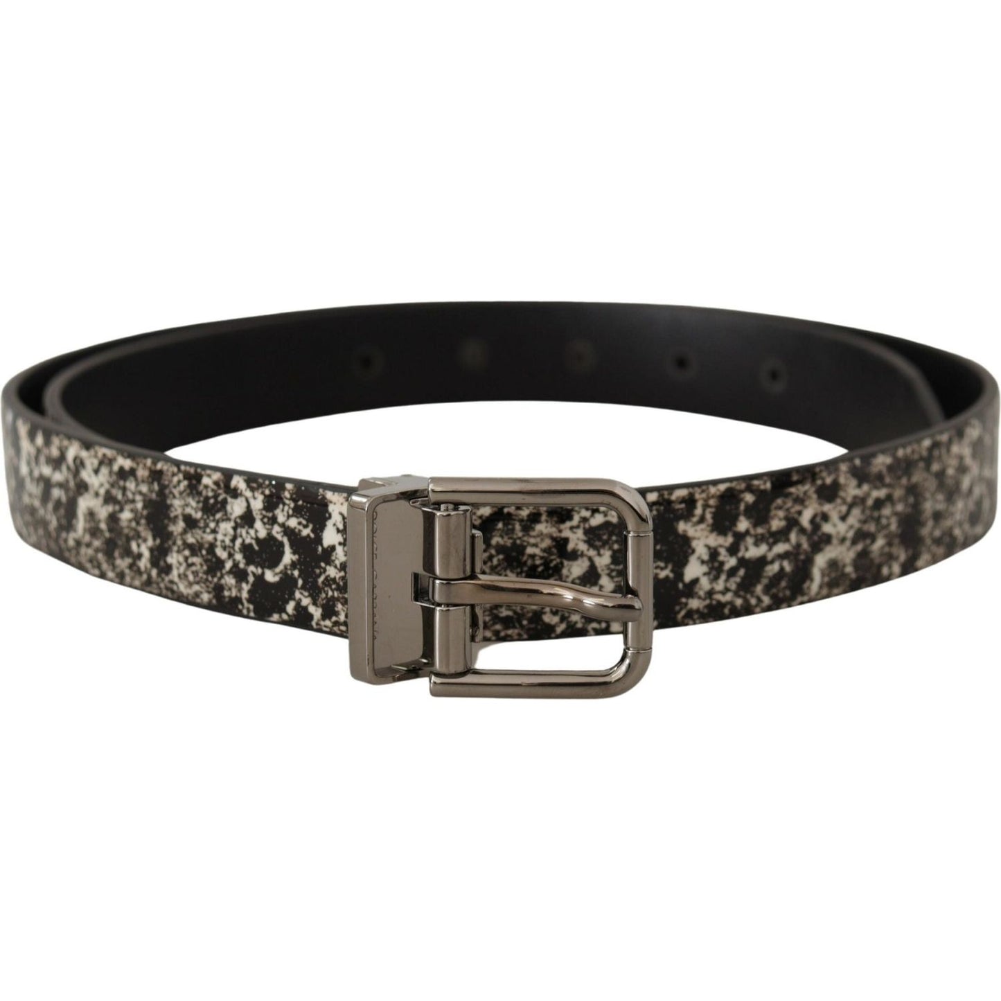 Dolce & Gabbana Black Marble Print Leather Silver Logo Buckle Belt Dolce & Gabbana