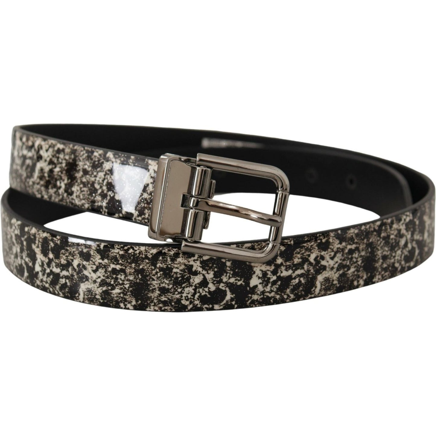 Dolce & Gabbana Black Marble Print Leather Silver Logo Buckle Belt Dolce & Gabbana