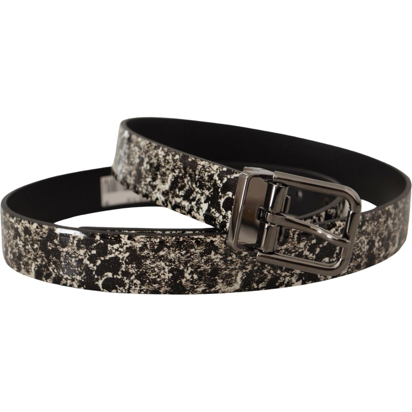 Dolce & Gabbana Black Marble Print Leather Gray Logo Belt Dolce & Gabbana