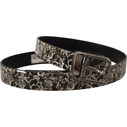 Dolce & Gabbana Black Marble Print Leather Gray Logo Belt Dolce & Gabbana