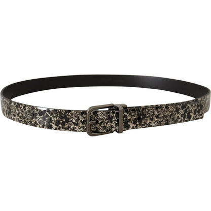 Dolce & Gabbana Black Marble Print Leather Gray Logo Belt Dolce & Gabbana