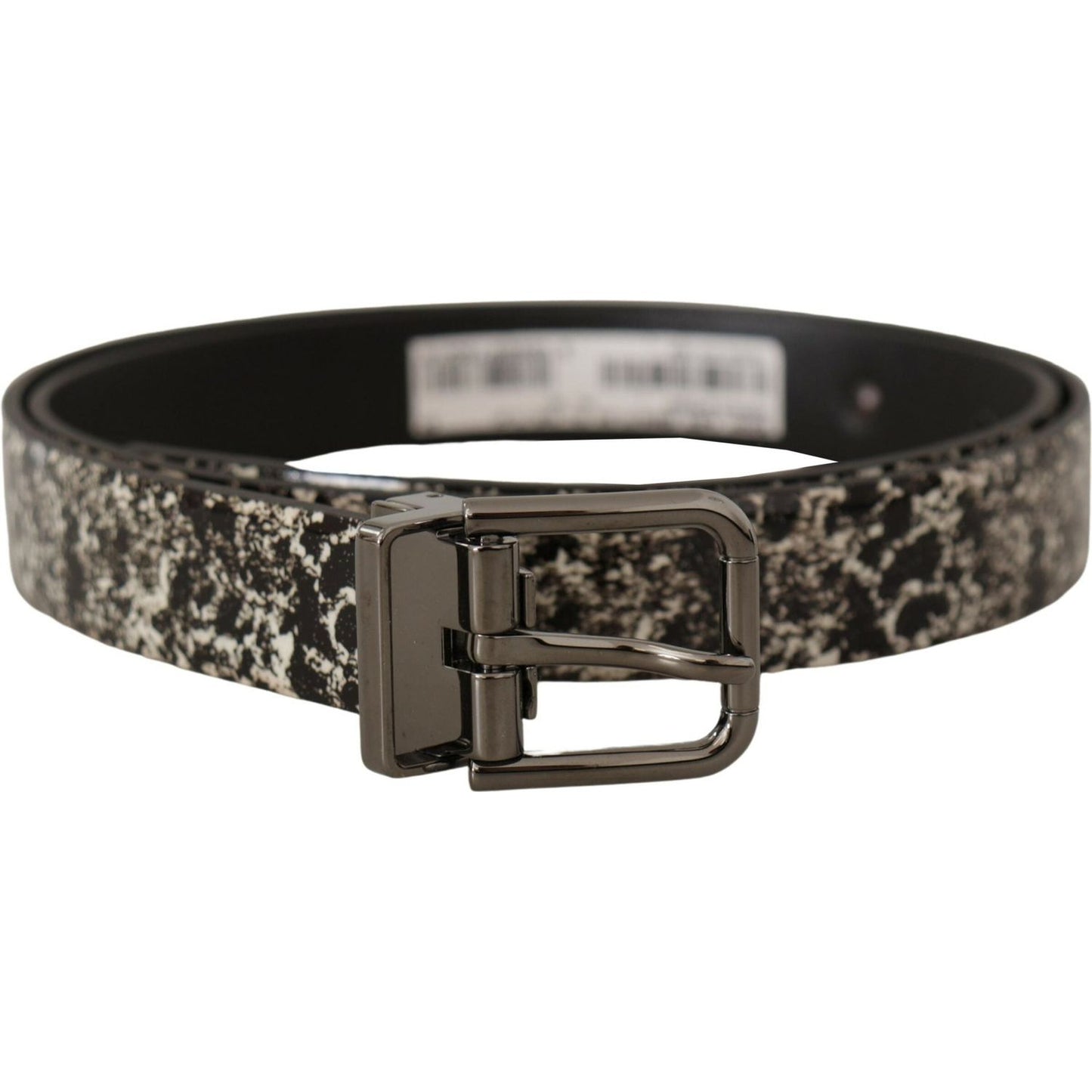 Dolce & Gabbana Black Marble Print Leather Gray Logo Belt Dolce & Gabbana