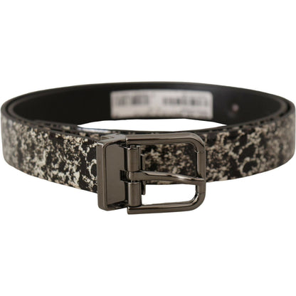 Dolce & Gabbana Black Marble Print Leather Gray Logo Belt Dolce & Gabbana