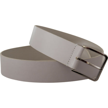 Dolce & Gabbana White Leather Wide Silver Metal Buckle Belt Dolce & Gabbana