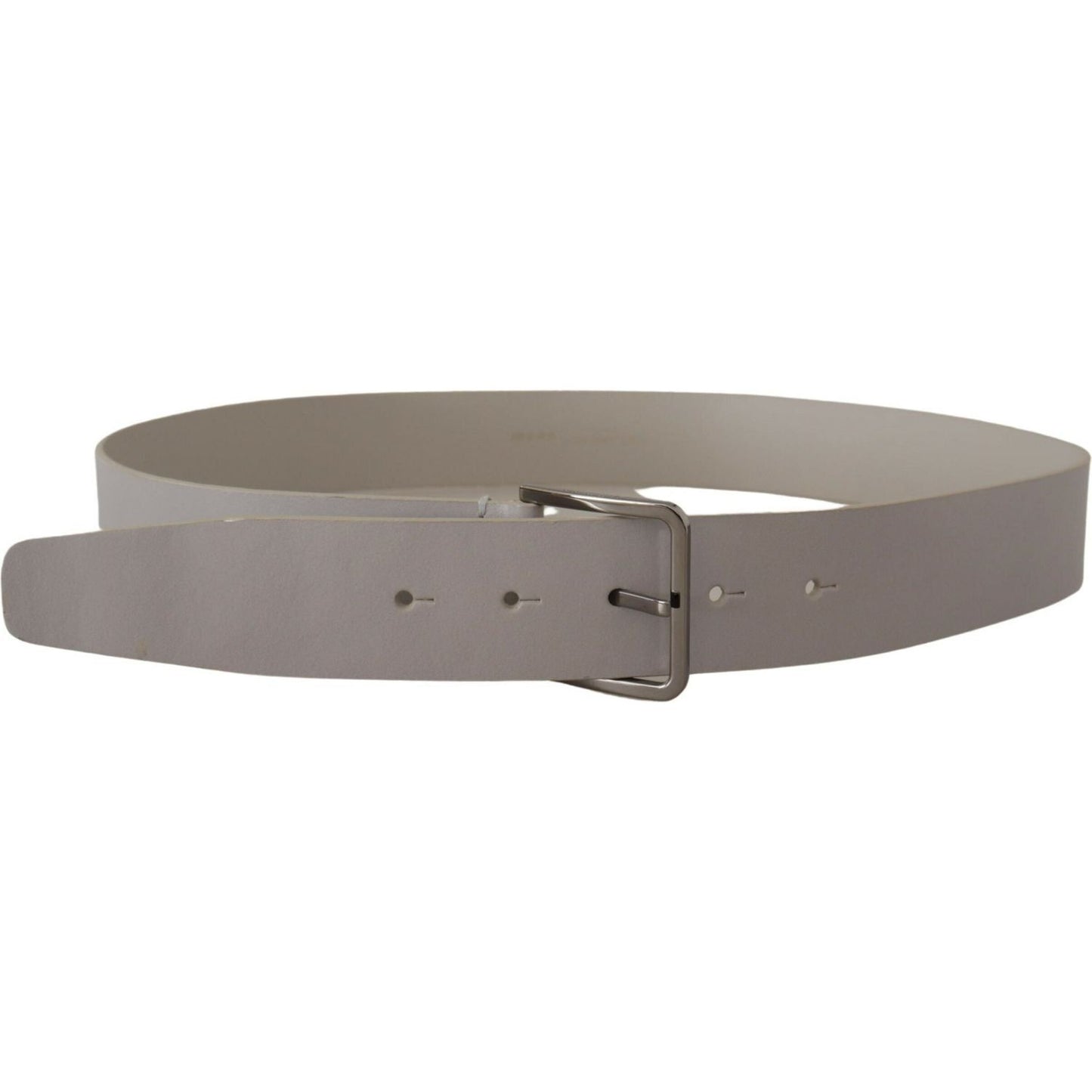 Dolce & Gabbana White Leather Wide Silver Metal Buckle Belt Dolce & Gabbana