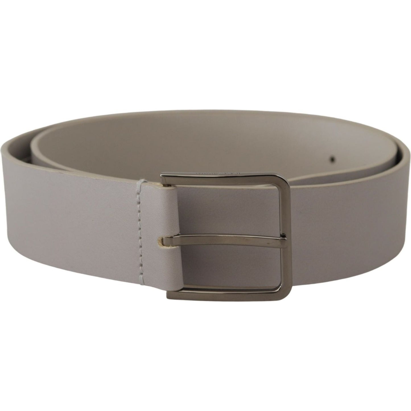 Dolce & Gabbana White Leather Wide Silver Metal Buckle Belt Dolce & Gabbana